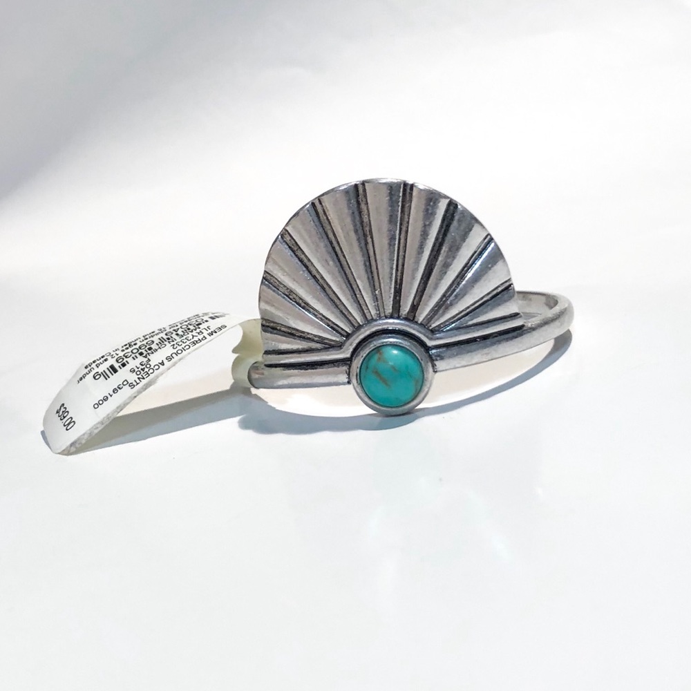 Lucky Brand Silvertone Turquoise Feather Fan Cuff